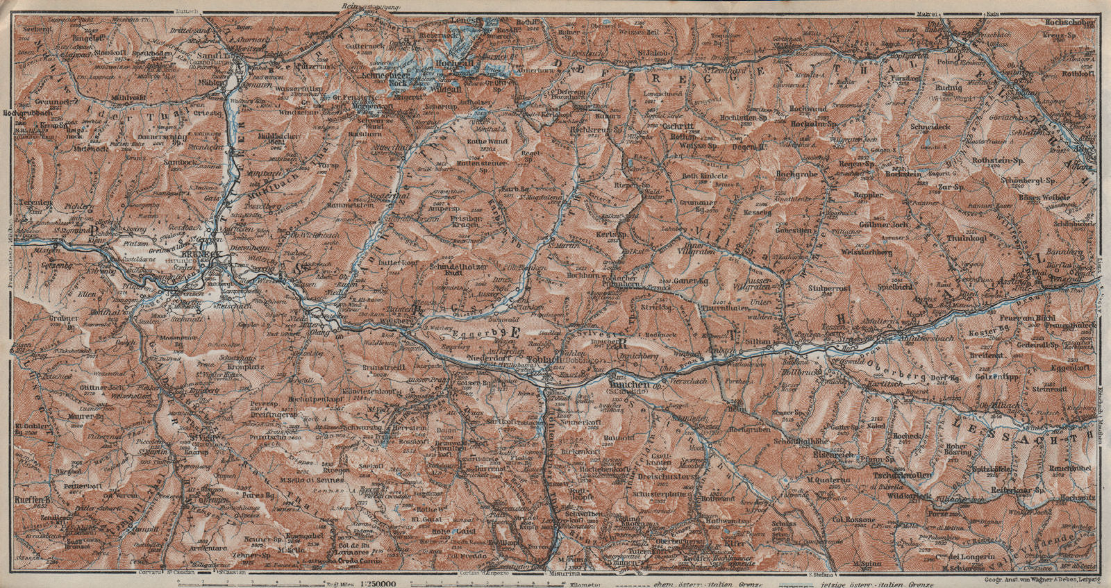 PUSTERTAL Bruneck Fanes-Sennes-Braies Tre Cime Rieserferner-Ahrn Sesto 1927 map